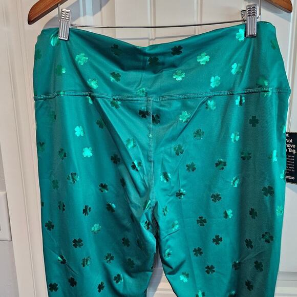 Tipsy Elves St. Patricks Day Leggings Women XXL Green High Waisted 4 Leaf Clover - Picture 7 of 10